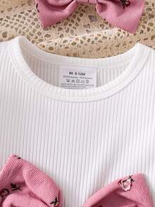 1 pieza Vestido de princesa con parches florales dulces para niñas bebé, vestido de verano con mangas abullonadas, adecuado para bebés de 0-1-2-3 años, bebé niña de 6-9 meses, uso al aire libre, casual, fiesta, regalo de cumpleaños, regalo festivo - Rosa - Ver 4