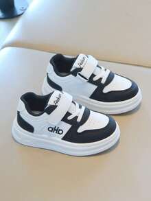 儿童全白厚底运动鞋 – 可调节魔术贴搭扣，金色点缀，透气孔鞋面，时尚日常幼儿鞋履 - 黑與白 - 查看 4