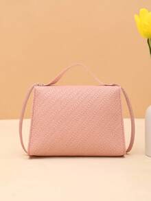 Bolso bandolera de unicolor con textura de hierba y decoración de perlas - Rosa - Ver 3