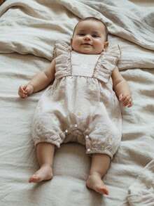 Newborn Baby Girl Summer Clothes Daisy Flying Sleeve Jumpsuit Romper Ruffle Onesie Infant Outfit 3 6 12 18 Months,Baby Girl Striped Clothes - 咖啡色 - 查看 3