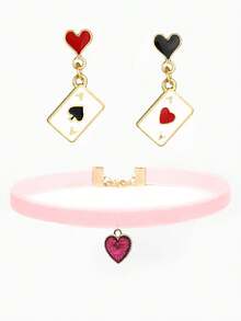 3pcs Women Fashion Asymmetric Heart & Playing Card Pendant Necklace Choker Set - Multicolor - View 28