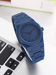 Men's Plastic Quartz Watch With Arabic Numerals, Elegant Gentleman's Watch - Blue - View 2