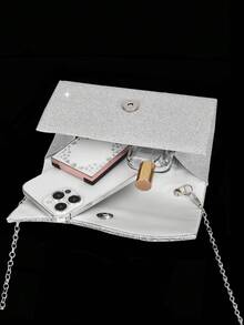 Sparkling Women's Clutch, New Rhinestone Evening Bag, Women's Party Bag, Luxury Envelope Bag, Bridal Wedding Bag, With Sparkling Rhinestone Jewelry Three Pieces Set, Rhinestone Necklace, Earrings, Bracelet, Suitable For Parties, Dinners, Gatherings, Dances, Weddings - Silver - View 8