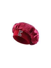 1pc Children's A-Z Letter Pink Satin Elastic Wide-Brim Sleep Cap - Snug Sleeping Hat, Hair Protection, Super Soft Breathable Design With Anti-Slip Lining - Wine Red - View 6