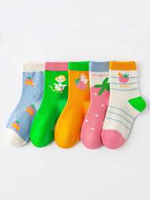 5双可爱卡通草莓儿童袜，透气休闲女童袜，适合1-16岁女孩，春夏秋季款 - 彩色 - 查看 11