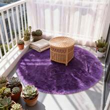 1pc Purple Plush Round Decorative Carpet, Ins Style Floor Mat, Comfortable Skin-Friendly Bedside Rug, Party Decor, Winter Theme, Home Decor, Bedroom Decor, Small Rug, Carpet, Home Decor, Living Room Carpet - Purple - View 4