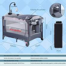 Cuna Corral Plegable Viajero Bebé 5 En 1 Cambiador Exterior Color Negro Diseño De La Tela Gray - Gris Oscuro - Ver 2