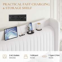 SHA CERLIN Full/Queen/King Size Velvet Bed Frame With USB Charging Station, Wingback Storage Headboard, Upholstered Platform Bed With Wooden Slats Support, No Box Spring Needed, Easy Assembly, White - 查看 3
