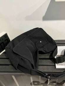 Dedoo Túi đeo chéo cổ điển tối giản bằng vải canvas, túi vải canvas dày dặn đã qua xử lý, túi đeo vai đa năng dung tích lớn, phù hợp cho học sinh, đi làm, du lịch ngắn ngày, túi xách đường phố đơn giản. - màu đen - Xem 4