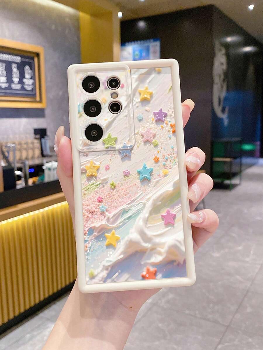 1个沙滩星空相机图案防震手机壳，UV印刷，兼容三星/Galaxy/////安卓机型 - 米色 - 查看 1