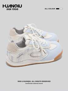 HUANQIU 女士休闲运动鞋，轻便厚底软底运动鞋，蓝色、粉色、蕾丝花边格子图案 - 淺藍色 - 查看 5