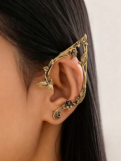 1 par de pendientes de aro elegantes con diseño asimétrico geométrico y estilo floral de hada punk, adecuados para uso diario, ceremonias de graduación y fiestas de baile