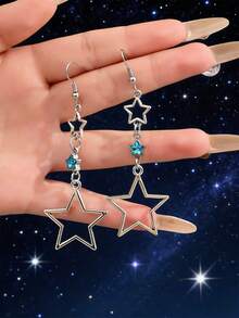 Pendientes largos con diseño de estrella - Plateado - Ver 8