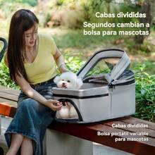 Cochecito Portátil Plegable Ligero de 4 Ruedas para Mascotas, Compatible con Perros, Gatos, Cachorros y Gatitos - Transportador Compacto para Viajes con Ventilación e Interior Espacioso - Portador para Cachorros, Perros, Conejos y Gatitos Carreola Alta Plegable Carro De Mascotas Para Perros Y Gatos Carreola Para Mascota Perros Gatos Plegable Con Cinturón - Gris Claro - Ver 10