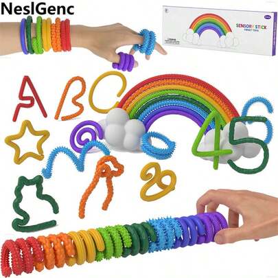 4/8支装软硅胶感官棒 - 适合青少年和成人作为减压感官玩具、旅行感官玩具和青少年礼品填充物 - | 可灵活折叠 | 可塑形 | 趣味设计（细节、形状、颜色随机）