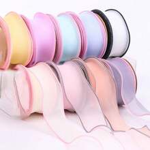 Colorful Edge Chiffon Sheer Ribbon DIY Bow Hair Accessories Flower Shop Fresh Flower Packaging Double-Sided Burnt Edge Fishtail Tulle Ribbon - Multicolor - View 4