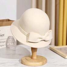 Women's New Retro British Style Wool Felt Cloak Hat, Elegant Big Bow Round Top Hat, Fashionable Versatile Daily Wear Cap - Multicolor - View 5