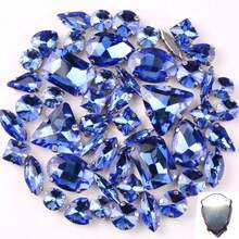 50颗/包，闪亮混合形状玻璃水钻，银色金属平底，混合形状手工缝制水钻，适用于服装装饰，平底工艺宝石水晶缝制水钻带爪，DIY配件，用于装饰衣服、连衣裙、包包、鞋子、胸针、耳环、手工艺品。 - 彩色 - 查看 7