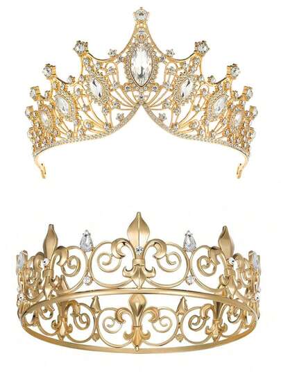 2pcs King And Queen Crown Set, Unisex, Suitable For Wedding, Graduation, Birthday, Valentine's Day Party And Other Occasions