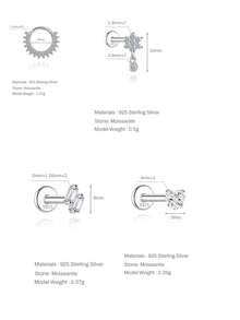 EleRunis 1颗0.1克拉莫桑石钻石，925纯银星形心形不规则18K镀金平底耳钉，耳骨/耳廓穿孔饰品，适合日常佩戴，婚礼、派对、订婚、周年纪念、情人节等场合。 - 銀色 - 查看 10