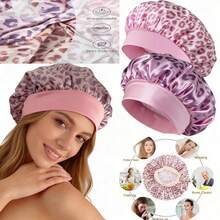 Fashionable Leopard Print Satin Wide-Brim Sleep Cap, Wig Cap Hair Protector - Multicolor - View 2