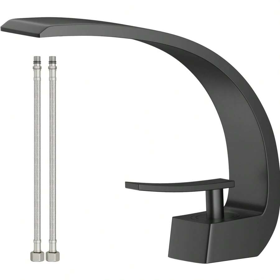 Zhuomixer Sliver/Matte Black Single-Handle Bathroom Sink Faucet, Low-Arc Modern Basin Faucet, Brass Single-Hole Vanity Mixer Tap With Supply Hose, Suitable For Basin, Sink, RV, Wash Basin, Bathroom Deccor,Practical Gift - 霧面黑 - 查看 1