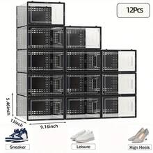 vexelfox Shoe Boxes 12 Pack Shoe Storage Box Clear Plastic Stackable Shoe Organizer For Closet Toy Storage Organizer Bins For Entryway, Closet, Under Bed, Black - màu đen - Xem 10