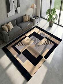 1 pieza Alfombra lavable de lana sintética con patrón geométrico moderno, apta para sala de estar y dormitorio - Multicolor - Ver 3