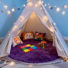 1pc Purple Plush Round Decorative Carpet, Ins Style Floor Mat, Comfortable Skin-Friendly Bedside Rug, Party Decor, Winter Theme, Home Decor, Bedroom Decor, Small Rug, Carpet, Home Decor, Living Room Carpet - Purple - View 5