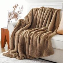 Luxury Fluffy Faux Fur Throw Blanket For Sofa Couch, Cozy Soft Plush Thick Blankets, Decorative Fur Throws With Long Pile & Brushed Tips, Home Decor - 奶油色&灰色 - 查看 6