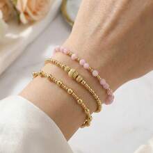 3件/6件套波西米亚经典简约铜珠手链，散珠设计，搭配18K镀金弹力手链，女士夏季手链，朋友礼物 - 3件套手鍊 - 查看 16