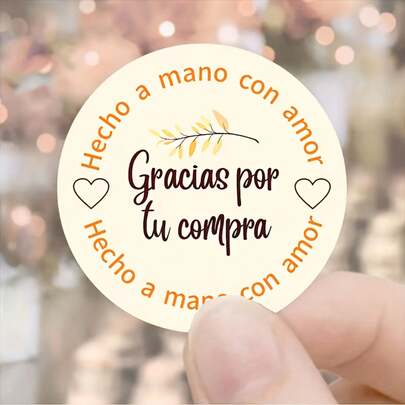 6/30/60 unidades Pegatinas redondas con "Gracias" en español | Hechas a mano, etiquetas de papel de 1.77 pulgadas, cálidas y artesanales, multiusos para sellar regalos y decorar