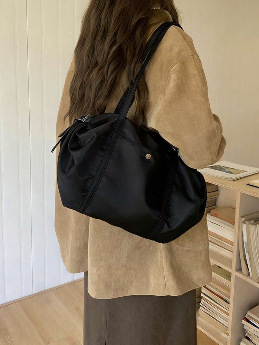 Túi tập yoga/ba lê bằng nylon xếp ly thủ công kiểu bánh bao, túi xách tiện dụng cho công việc, du lịch, túi đeo vai dung tích lớn, phong cách Hàn Quốc. - màu đen - Xem 1