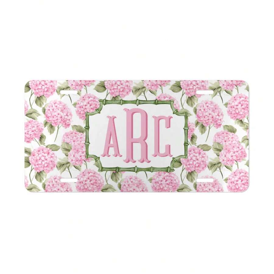 Pink Hydrangea Monogram License Plate, Floral Car Decor Car Gift 30x15cm Car Decor Accessory - 1 - 查看 1