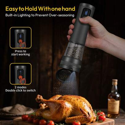 Molinillo eléctrico de sal y pimienta, molino de especias recargable por USB-C, operación con una sola mano, batería de gran capacidad de 800mAh - Molienda automática, diseño de gran capacidad rellenable, tamaño de molienda ajustable, accesorio esencial de cocina