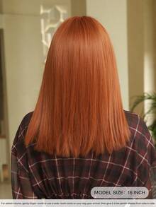7JHH WIGS 高品质16英寸齐肩直发假发，优雅橙色刘海款，柔软丝滑耐热合成纤维材质，适合日常佩戴、角色扮演、音乐节等场合，也是毕业礼物和母亲节礼物的理想之选。 - 橘色 - 查看 3