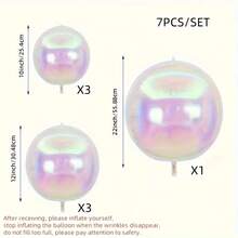 Iridescent Foil Round Balloons (1 X 22 Inch, 3 X 12 Inch, 3 X 10 Inch), 4D Spherical Balloons, For Wedding, Birthday, Valentine's Day, Anniversary, Mother's Day, Father's Day, Graduation Decorations - 多色的 - 查看 6