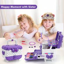 56-Piece Girls' Makeup Set, Washable Realistic Makeup Set, Princess Jewelry Toy Set-Perfect As A Birthday Or Christmas Gift For Children Ages 3 And Up - Purple - View 8