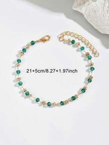 1条优雅绿色水晶串珠脚链，适合女性日常佩戴和派对装扮 - 綠色 - 查看 4