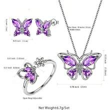 一套4件套新款蝴蝶戒指、耳环、吊坠项链首饰套装，女士时尚动物首饰套装 - 彩色 - 查看 1