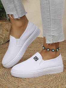 Women's Canvas Slip-On Shoes, Slouchy Shoes, Low-Top Casual Shoes, Non-Slip - White - View 8