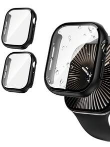 2 片装 3 合 1 钢化玻璃屏幕保护膜，兼容 Series 11/10/9/SE/8/7/6/5/4（40mm/41mm/44mm/45mm/42mm/46mm/49mm），全方位保护，内置钢化玻璃边框，高灵敏度硬质 PC 屏幕保护膜，超薄防刮，全面保护，兼容 - 黑+黑 - 查看 15