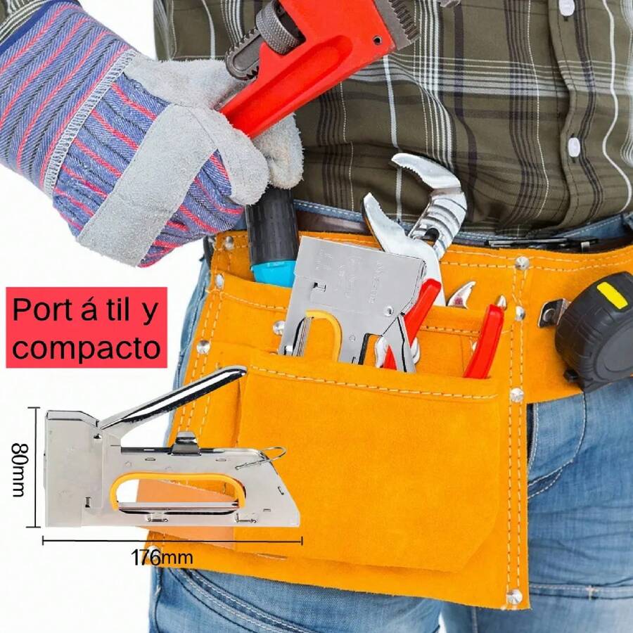 Clavadoras manuales portátiles Modelo 1008F Grapadora Herramientas para trabajar la madera Suministros para apicultura Con caja de grapas, bloqueo de manejo s*eguro y bloqueo de mango s*eguro para garantizar la s*eguridad y ahorrar espacio. El diseño del mango es más fácil de usar y puede reducir la fuerza de trabajo. Adecuado para instalar cojines, fundas, resortes, etc. para sofás y sillas.