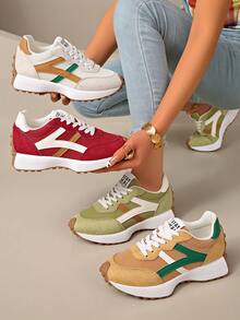 Women's Comfortable Lace-Up Sneakers - Lightweight Multifunctional Casual Shoes, All-Season Wear, Non-Slip Rubber Sole Gump Shoes - Lime Green - View 6