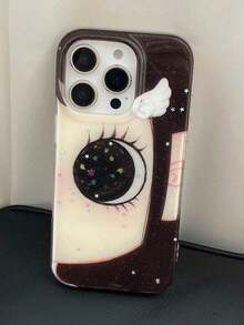 1pc Cute Cartoon Big Eye Pattern Personalized Phone, Fashionable Style Protective Cover, Suitable IPhone17/IPhone17 ProMax/IPhone16 Pro/IPhone15 Pro/IPhone14/IPhone13/12/11, Suitable As Family/Friends//Girlfriend - trắng - Xem 5