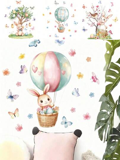 1PC- Wallpaper -Boy Kids Room Easter Bunny Decor Home Self-Adhesive Baby Nursery Decor Girl Decor Wall Stickers For Easter Party Decorations, Girls Bedroom, Easter Eggs Window Stickers – Spring Flowers Cute For Kids Room Decor Bedroom Decor