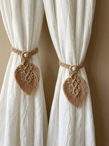 Cirelle 2 件套波西米亚风格窗帘带，手工编织彩色叶子窗帘装饰扣，窗帘绑绳，家居软装饰挂饰，婚礼装饰 - 如圖所示 - 查看 3