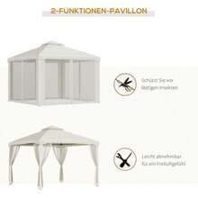 3x3m Garden Pavilion With 4 Side Walls, Weatherproof Garden Tent Made Of Metal And Polyester, Cream White, Ideal For Garden Parties. - A - Xem 4