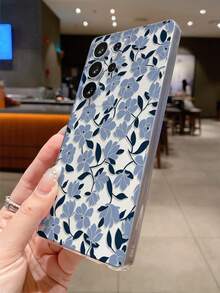 1pc Blue Floral Pattern Android Phone Case, Precise Cutout Camera Protection Suitable Compatible With Samsung, Nothing, Pixel, - Clear - View 6
