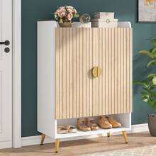 LITTLE TREE Shoe Cabinet With Doors & Adjustable Shelves, 7-Tier Modern Free Standing Shoe Racks Storage Organizer For Entryway, Living Room, Bedroom, Apartments - 白色 - 查看 1